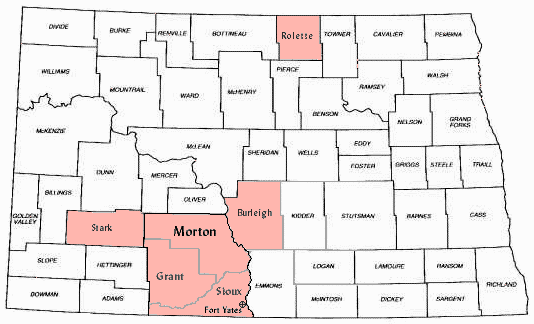map of North Dakota county lines