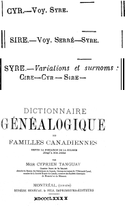 Cyr-Sire in Tanguay's Dictionnaire Genealogique